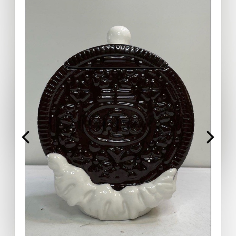 Vtg 2000 Nabisco Oreo Ceramic Lidded Cookie Jar Canister With Milk Splash Bottom